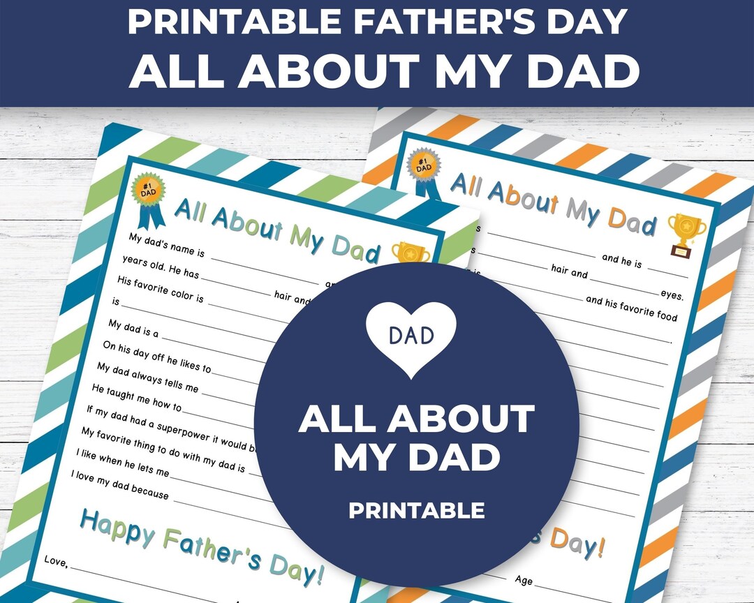 All About My Dad Printable, Father's Day Gift for Kids, All About My ...
