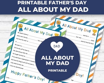 Alles over mijn vader afdrukbaar, Vaderdagcadeau voor kinderen, alles over mijn vader Vragenlijsten, cadeau voor papa, aandenken cadeau voor papa