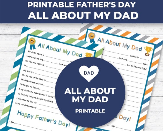 All About My Dad Printable Father's Day Gift for Kids - Etsy