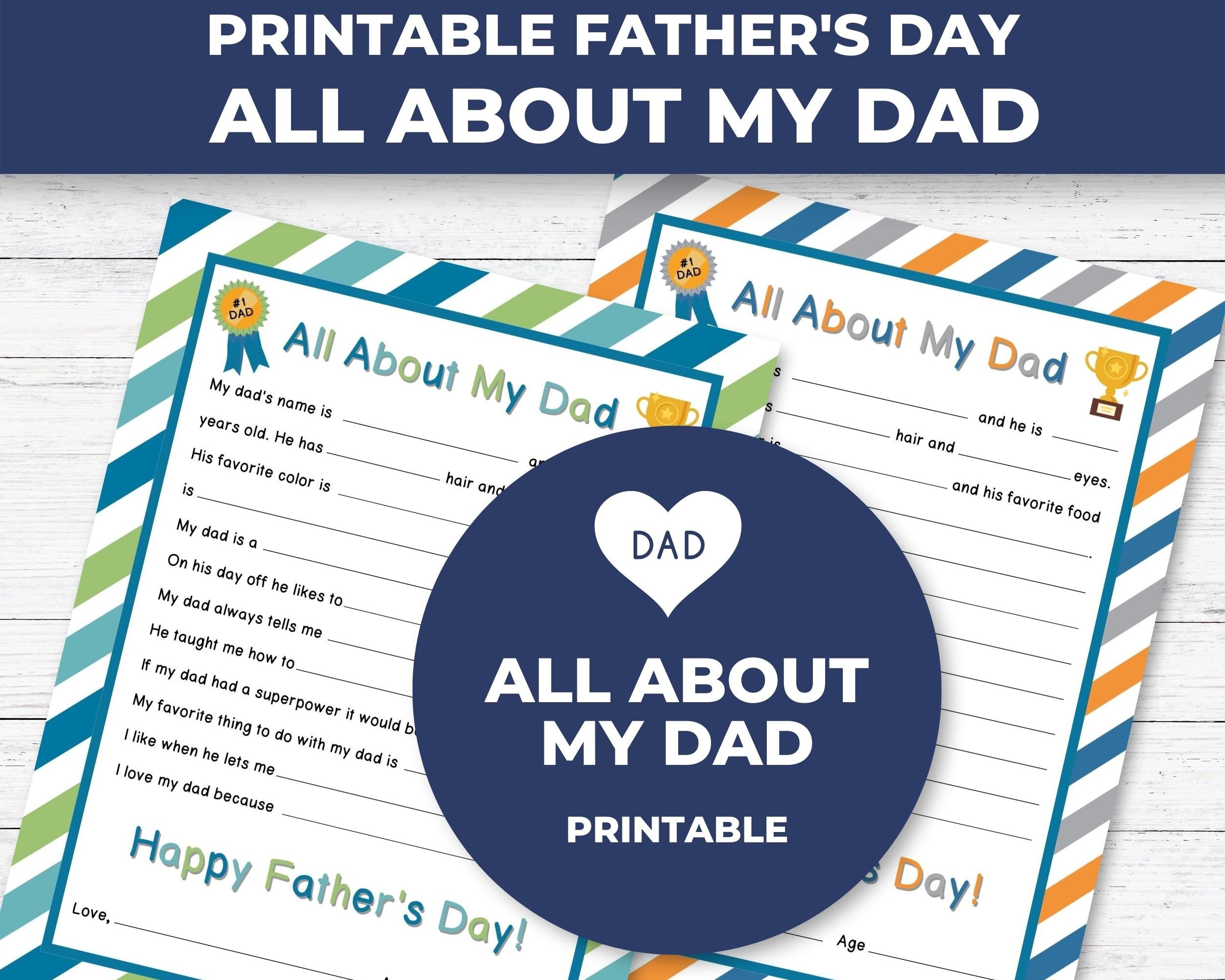 All About My Dad Printable, Father's Day Gift for Kids, All About My ...