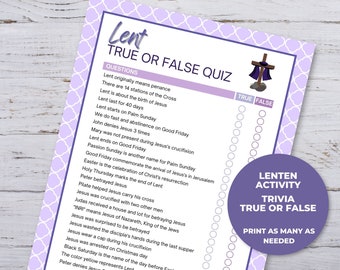 Lent Trivia Printable, Lenten True or False Trivia Game, Lent Printable Games for Adults, Classroom Games for Kids