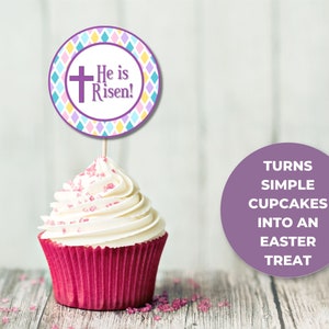 Printable Easter Cupcake Toppers He Is Risen, Easter Religious, Easter Cookie Tags image 8