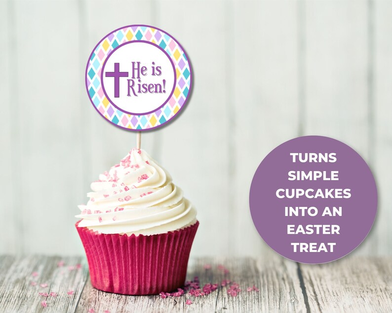 Printable Easter Cupcake Toppers He Is Risen, Easter Religious, Easter Cookie Tags image 8