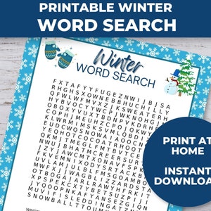 Winter Word Search Printable, Winter Printable Games for kids, Winter Classroom Activity, Winter Party Games Printable