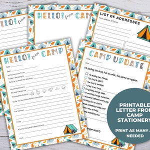 Papelería del campamento imprimible, carta del campamento, carta del campamento imprimible, complete la papelería del campamento en blanco, conjunto de escritura de cartas del campamento