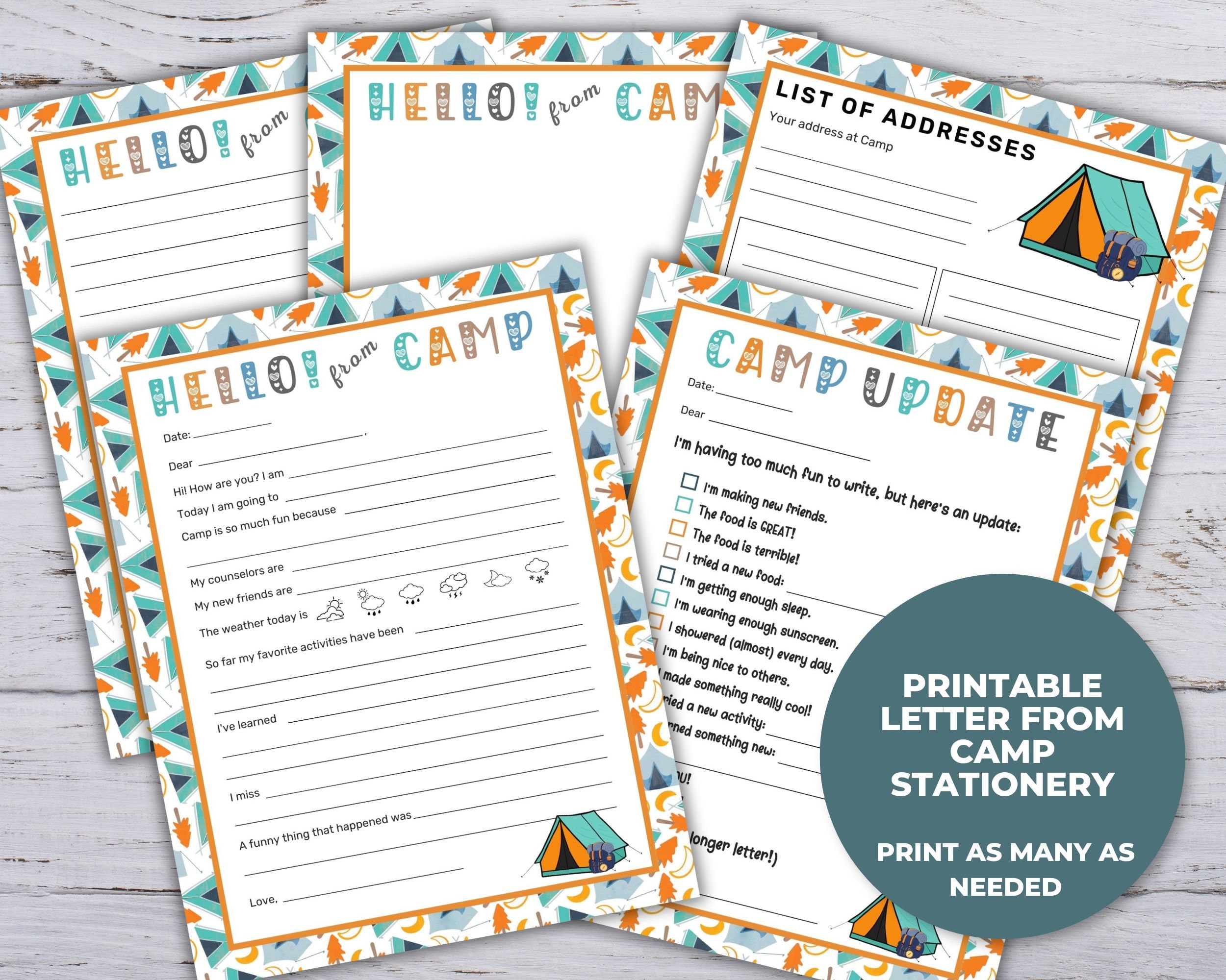 Printable Camp Stationery Letter Writing Set - Etsy