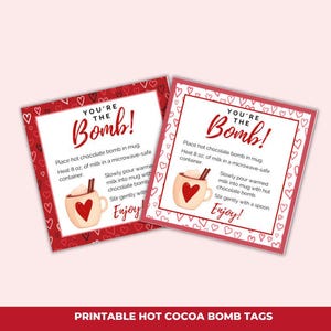 Hot Cocoa Bomb Tags, Printable Valentine Hot Chocolate Bomb Tags, Hot Cocoa Bomb Instructions