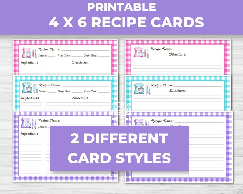 Printable Recipe Cards 4x6, Recipe Card Template, Gift for Cooking