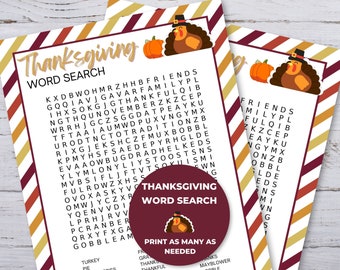 Thanksgiving Word Search Printable, Printable Games for kids, Thanksgiving Classroom Activity, Thanksgiving Party Games Printable