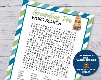 Groundhog Day Printable, Word Search Printable, Groundhog Day  Worksheet