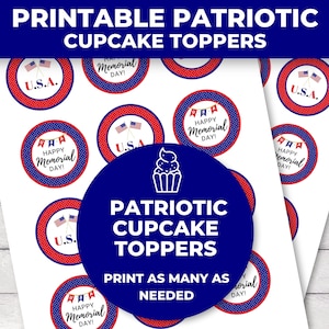 Printable Memorial Day Cupcake Toppers, Memorial Day Decoration, Food ...