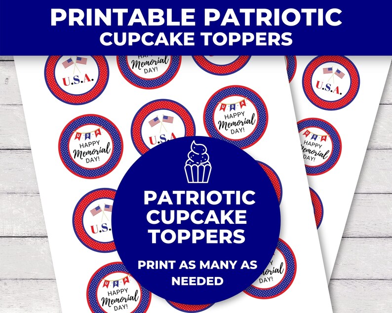 Printable Memorial Day Cupcake Toppers, Memorial Day Decoration, Food ...