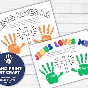Jesus Loves Me Art, Handprint Keepsake Art, Christian Homeschool Printable, Christian Art Printable, Sunday School Crafts, VBS Crafts image 1