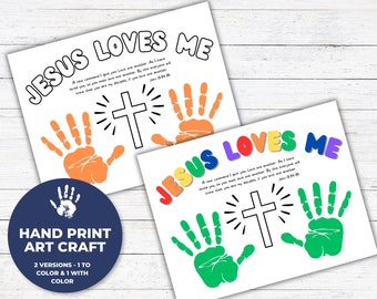 Jesus Loves Me Art, Handprint Keepsake Art, Christian Homeschool Printable, Christian Art Printable, Sunday School Crafts, VBS Crafts