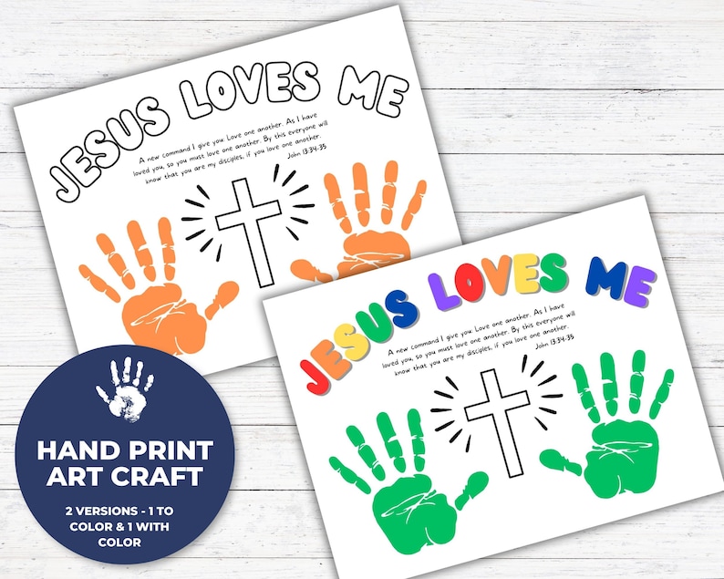 Jesus Loves Me Art, Handprint Keepsake Art, Christian Homeschool Printable, Christian Art Printable, Sunday School Crafts, VBS Crafts image 1