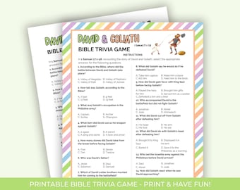 David and Goliath Bible Trivia for kids, Printable Trivia Game, Bible Story Activities, Church Activity Sheet, Bible Trivia Game Printable