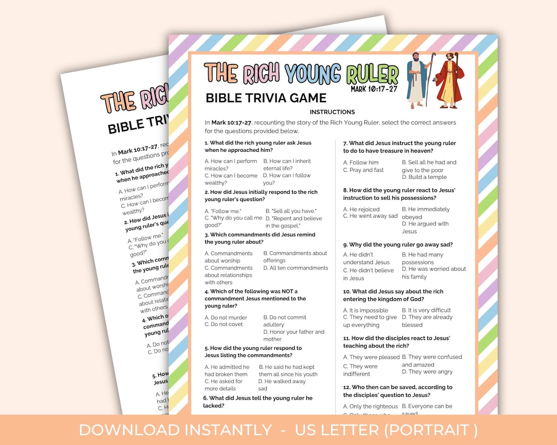 Young Rular The Rich Young Ruler Bible Trivia for Kids, Printable Trivia Game ...