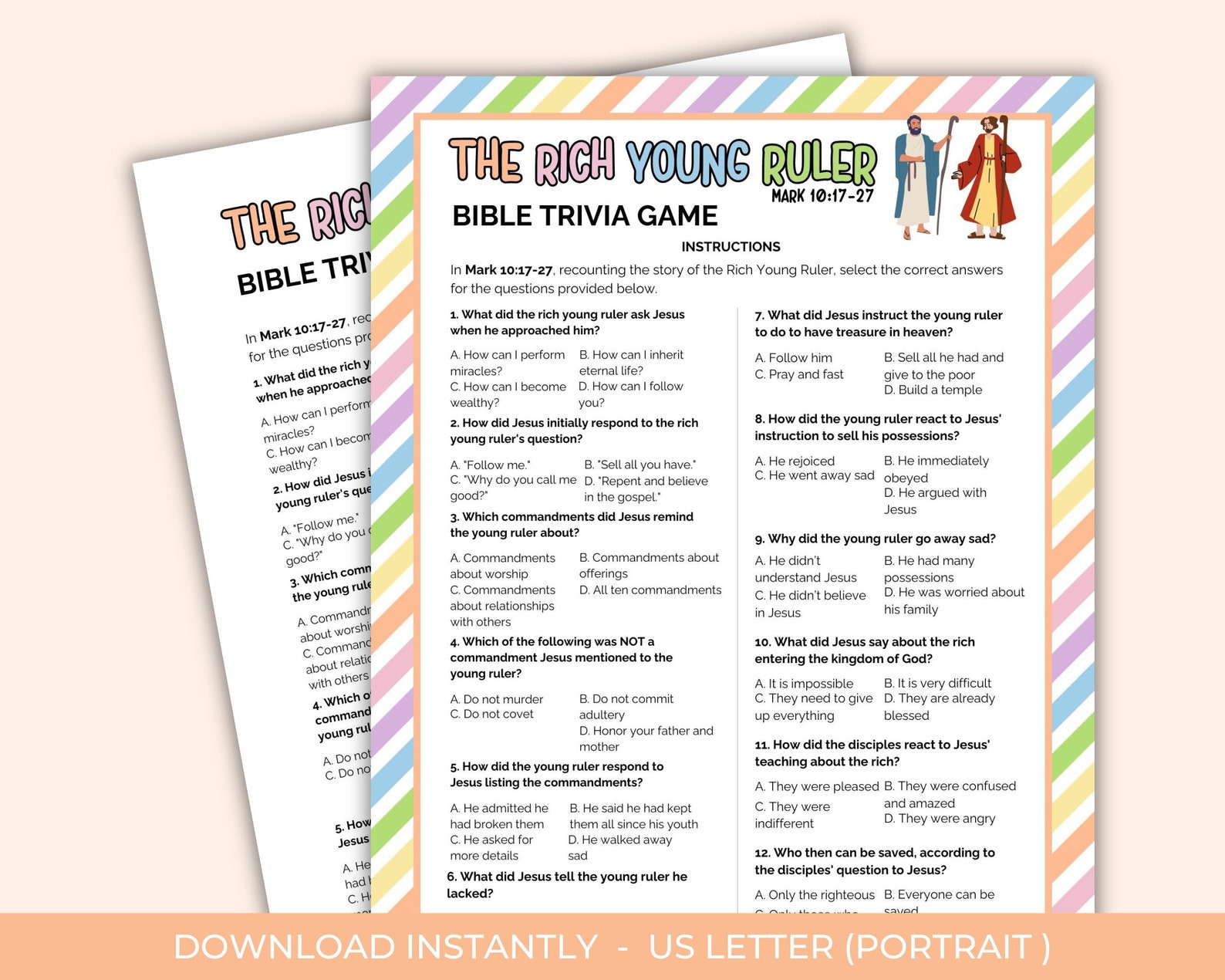 Young Rular The Rich Young Ruler Bible Trivia for Kids, Printable Trivia Game ...
