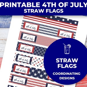 Printable 4th of July Straw Flags, Straw Flag Template, Straw Toppers, 4th of July Printable, Independence Day, Instant Download