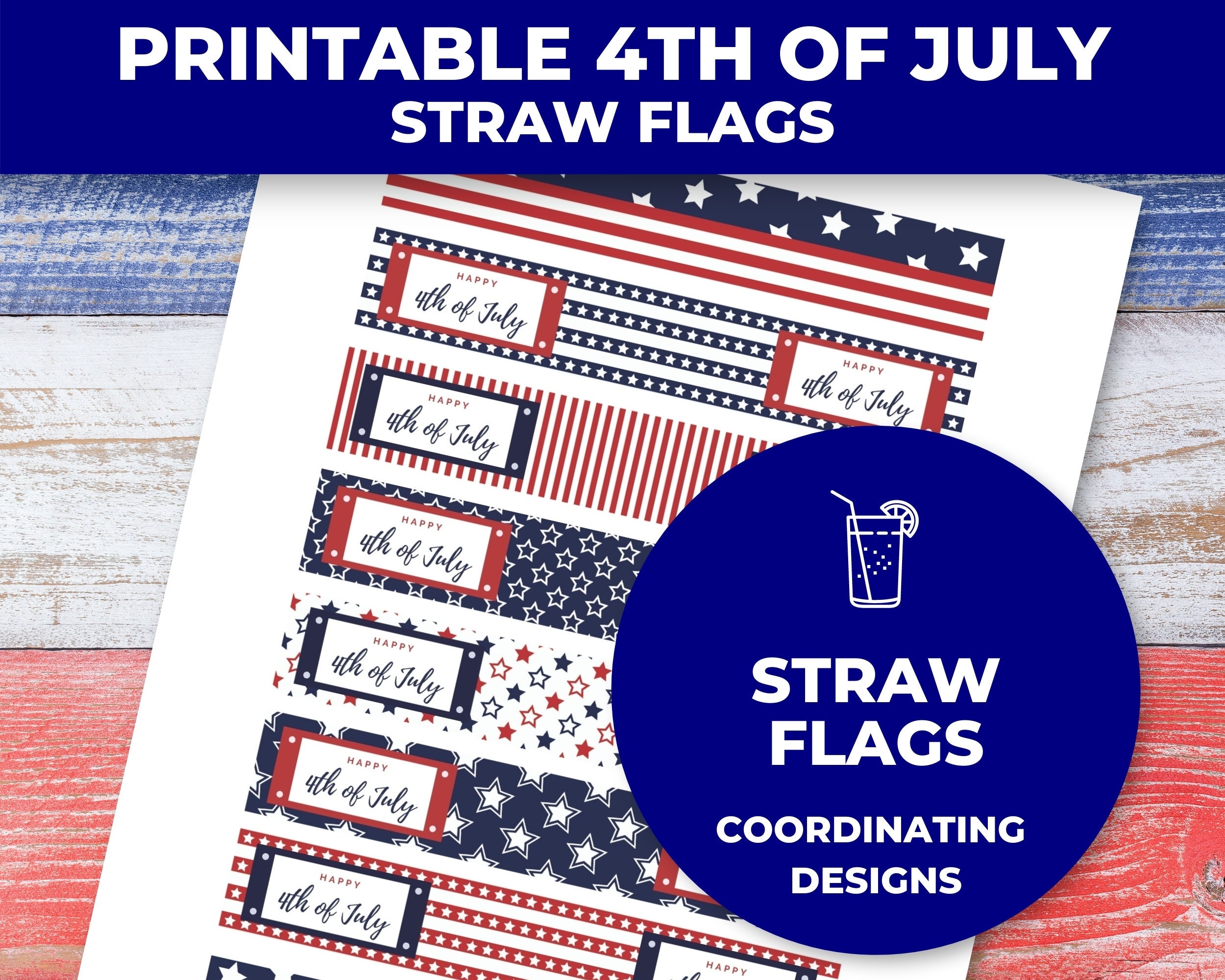 Printable 4th of July Straw Flags, Straw Flag Template, Straw Toppers ...