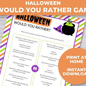 Printable Halloween Would You Rather Game, This or That Halloween Party Game Activities for Kids and Adults, Classroom Activity