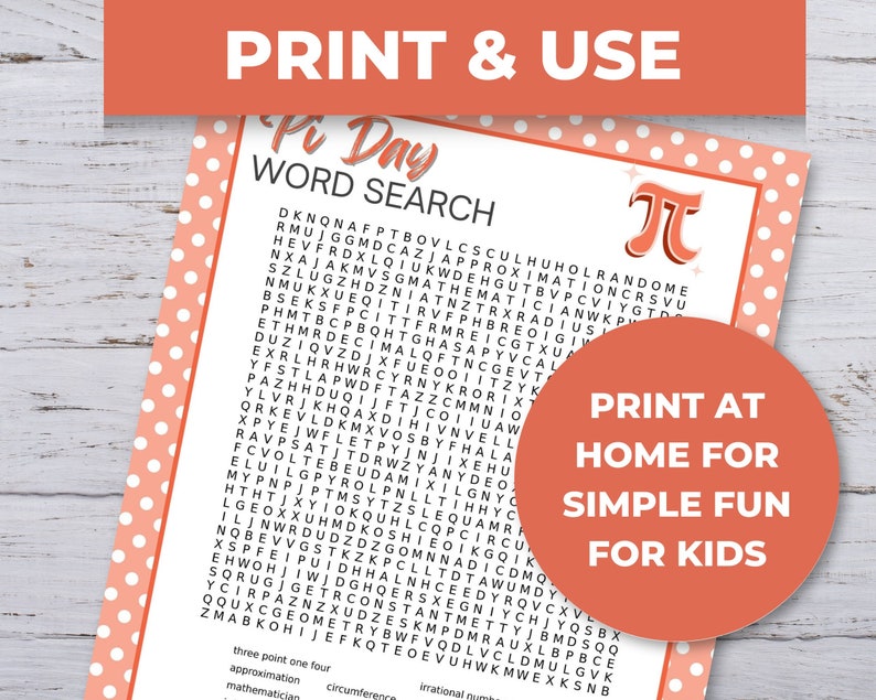 Pi Day Word Search Printable, Pi Day Activities for Kids Printable, Pi Day Party, Kids Worksheets, Pi Day Games for Kids, Classroom Activity image 6