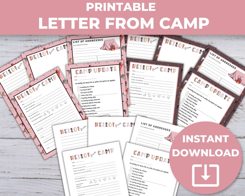 Printable Letter From Camp, Camp Letter Stationery, Fill in the Blank Camp Stationery, Camp ...