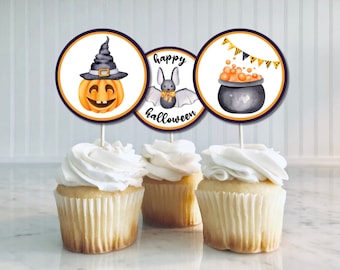 Halloween Cupcake Topper Printable, Halloween Cookie Tags, Cute Halloween Stickers, Halloween Party Decor, Halloween Kids Party Decor