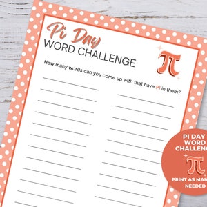 Pi Day Word Challenge, Pi Day Activities for Kids Printable, Pi Day Party, Kids Worksheets, Pi Day Games for Kids, Classroom Activity, 3.14