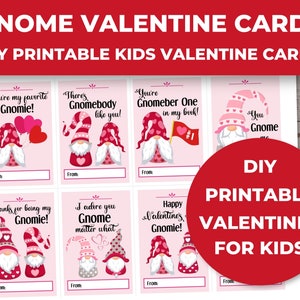 Printable Gnome Valentines for School Class, Gnome Valentine Cards, Class Valentine&#39;s Day Cards, Printable Valentine for Kids, Gnomes