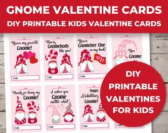 Printable Gnome Valentines for School Class, Gnome Valentine Cards, Class Valentine's Day Cards, Printable Valentine for Kids, Gnomes