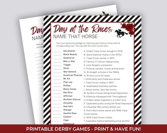 Kentucky Derby Party Game, Horse Racing Game, Derby Trivia, Triple Crown Party Game, Run For The Roses Game, Fun Activity For Adults & Kids