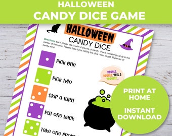 Halloween Candy Dice Game, Printable Halloween Game for Kids, Classroom Activity, Halloween Party Game