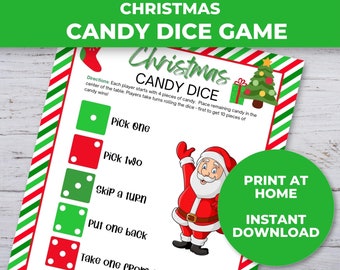 Printable Christmas Candy Dice Game, Christmas Activities for Kids and Adults, Kid Party Games, Classroom Activity, Christmas Party Game
