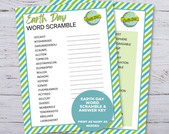 Earth Day Word Scramble, Printable Earth Day Game for Kids, Sunday School Classroom Activity, Earth Day Party Game, Nature Activities