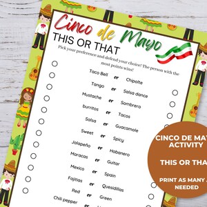 This or That Game, Cinco De Mayo Party Games, Fun Cinco De Mayo Games, Fiesta Party Games, Would You Rather, Mexican Party Games