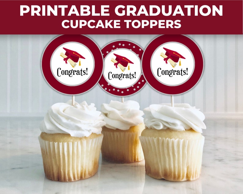 Graduation Cupcake Toppers Printable, Congrats Grad Cupcake Toppers