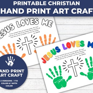 Jesus Loves Me Art, Handprint Keepsake Art, Christian Homeschool Printable, Christian Art Printable, Sunday School Crafts, VBS Crafts image 3