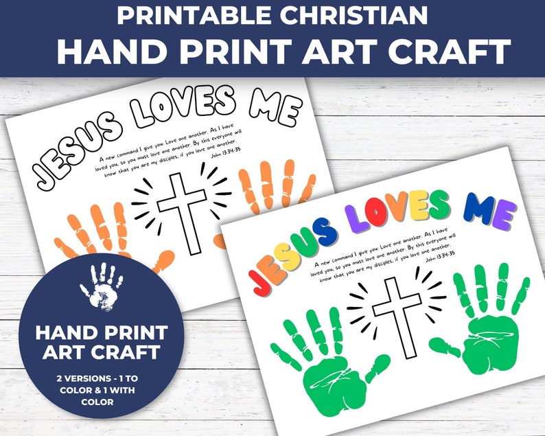 Jesus Loves Me Art, Handprint Keepsake Art, Christian Homeschool Printable, Christian Art Printable, Sunday School Crafts, VBS Crafts image 3
