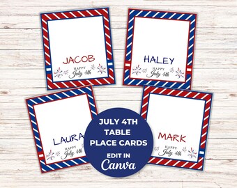 4th of July Place Cards, Editable Place Card Template, 4th of July Printable, Independence Day Printable,  Table Tent Card Template