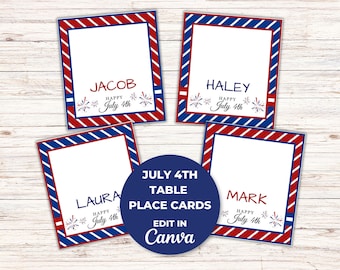 4th of July Place Cards, Editable Place Card Template, 4th of July Printable, Independence Day Printable,  Table Tent Card Template