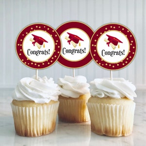 Printable Graduation Cupcake Toppers, Congrats Grad Cupcake Toppers, Graduation Favor Tags, Graduation Party Decor, Graduation Cookie Tag