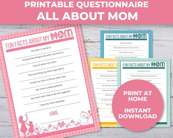Alles über Mama, druckbares Muttertagsgeschenk, Bastelgeschenk zum Muttertag vom Kind, Fragebogen „Alles über meine Mutter“, druckbares PDF