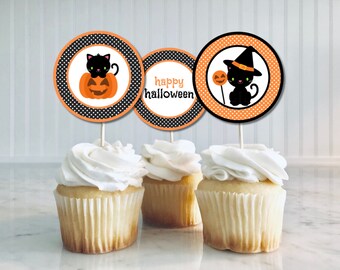 Printable Halloween Cupcake Toppers, Halloween Cookie Tags, Cute Halloween Stickers, Halloween Party Decor, Gift for Halloween, for kids