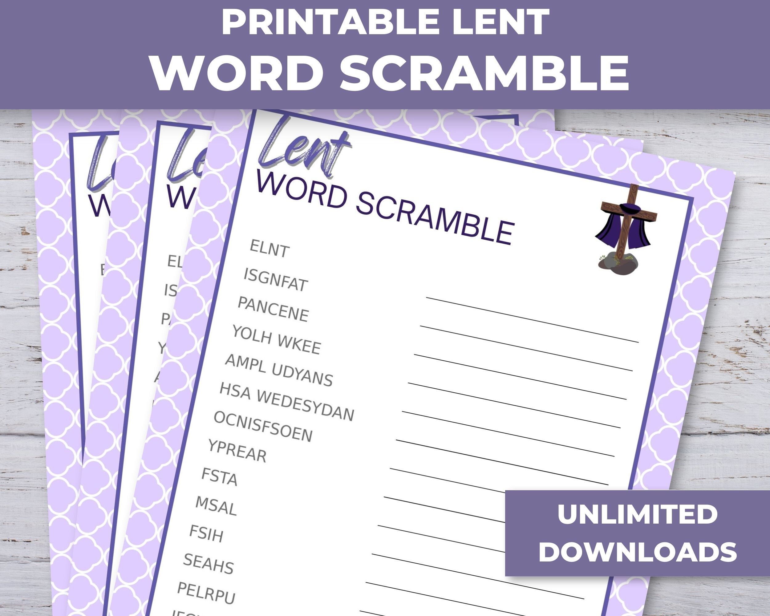 Lenten Word Scramble, Printable Christian Game for Kids, Sunday School ...