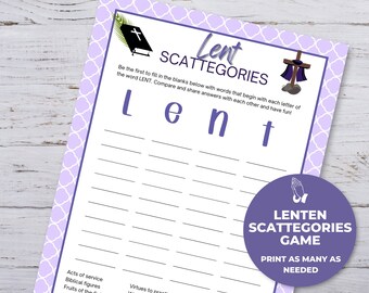 Afdrukbare Lent Scattegories Game, Lenten-activiteiten voor kinderen en volwassenen, Kid Party Games, klassikale activiteit, Lent Party Game