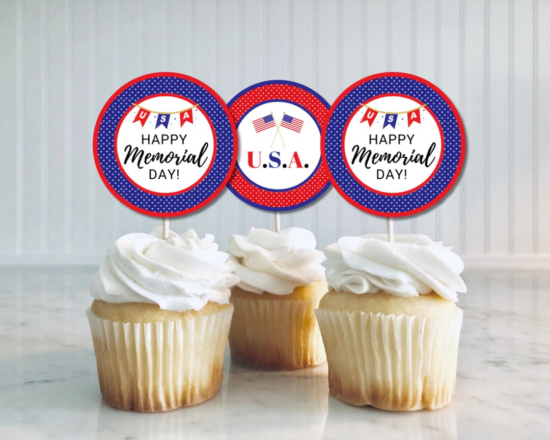 Printable Memorial Day Cupcake Toppers, Memorial Day Decoration, Food ...