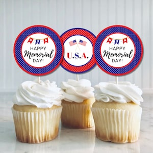 Printable Memorial Day Cupcake Toppers, Memorial Day Decoration, Food ...