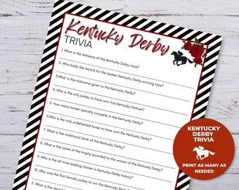 Kentucky Derby Party Game, Derby Trivia, Triple Crown Party Game, Run For The Roses Game, Fun Activity For Adults & Kids, Horse Race