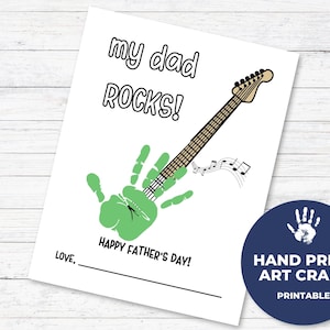 My Dad Rocks Handprint Craft, Father&#39;s Day Handprint Keepsake, Father&#39;s Day Handprint Art, Keepsake for Dad, Footprint Art Craft